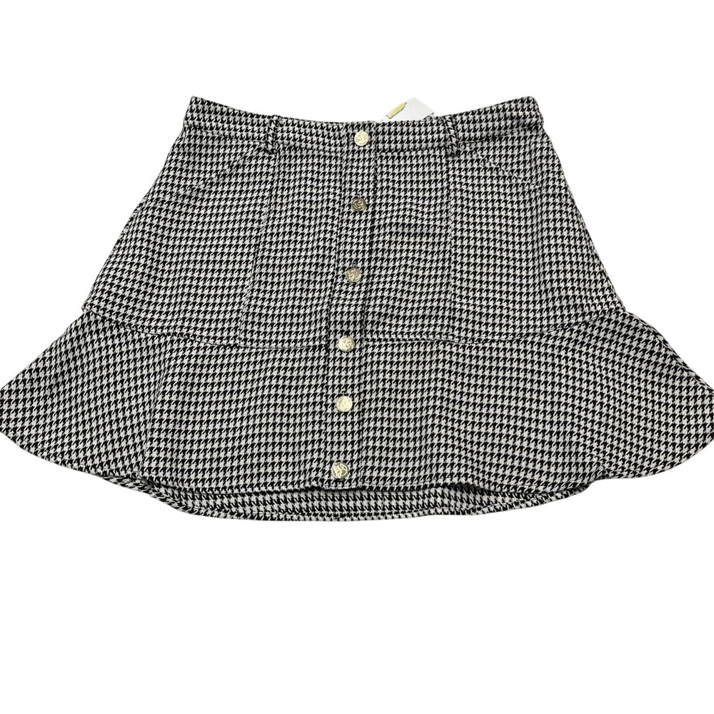 Draper James Skirt Womens 16 Black Houndstooth Metallic Thread Flare Mini Preppy